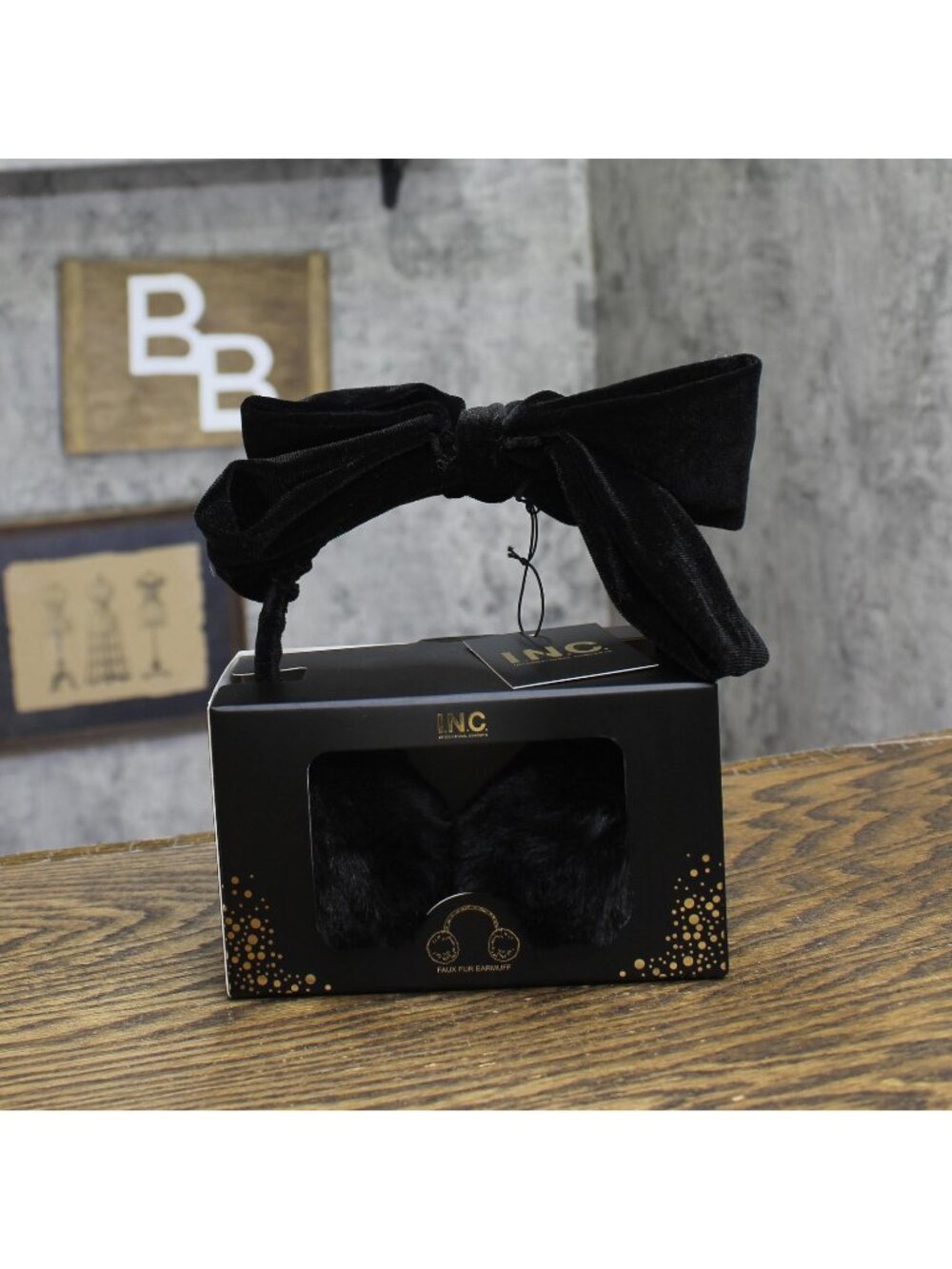 NEW Inc International Concepts Womens Velvet Bow Earmuff Gift Box Fuzzy Black